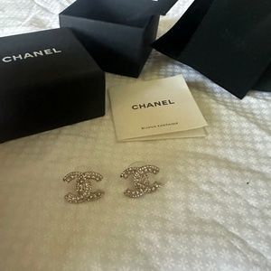 CHANEL STUD gold tone Earrings Authentic